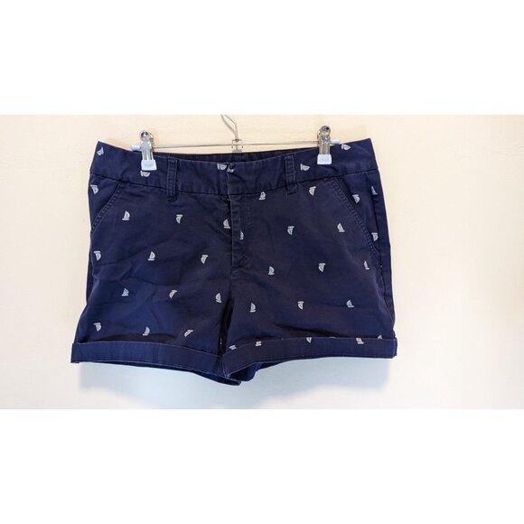 Vintage Le Tigre Womens Navy Printed Sailboat Shorts Size 10 Nautical - Picture 1 of 4
